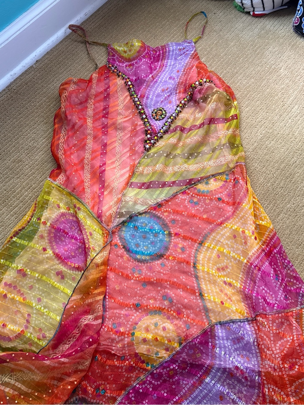 Colorful Beaded Patchwork Dress